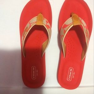 Coach Juanita thong sandle Melon with tan trim